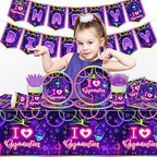 Gymnastics Birthday Party Supplies-142Pcs Neno Gymnastics Tableware Set I Love Gymnastics Plates and Napkins Serves 20 Guests