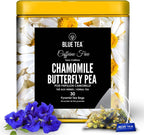 BLUE TEA - Chamomile Tea - Butterfly Pea Flower - 30 Count - Plant Based Tea Bag | CALMING & RELAXATION | Herbal Tea - Caffeine Free - Flower Based - Vegan - Non-GMO | Resuable Tin Packaging