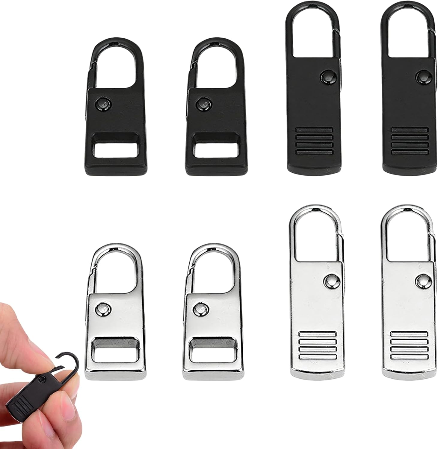 Zipper Repair Kit,8Pcs Zipper Pull Replacement Pulls.(Black and Silver)