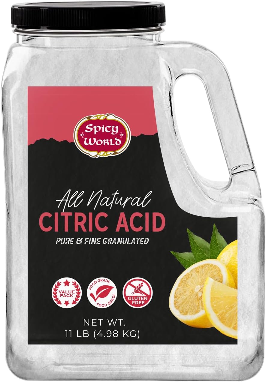 Citric Acid 11 LB Bulk Jar - All Natural, Food Grade, Non-GMO Citric Acid Powder for Cleaning, Bath Bombs, Preserving | Fine Granular & Premium Quality by Spicy World