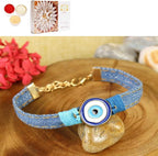 Ghasitaram Gifts Jaiccha Rakhi for Brother Rakhis Online - PRK25-005-Handmade Demin Band Evil Eye Bracelet Premium Rakhi with 200 gms of Kaju katli
