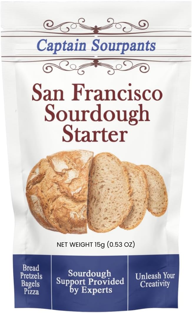 San Francisco Sourdough Starter Culture- 100+ Year Old Dehydrated Heirloom Style Sourdough Starter Kit for Sourdough Bread, Pizza, Buns, Pancakes, Muffins | Easy to follow instructions. By Captain Sourpants