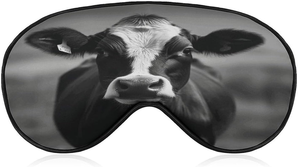 Black White Cow Face Sleeping Mask for Men Women,Sleep Masks with Adjustable Elastic Strap for Travel,Blackout Eye Mask for Pressure-Free & Sleeping Light Blocking