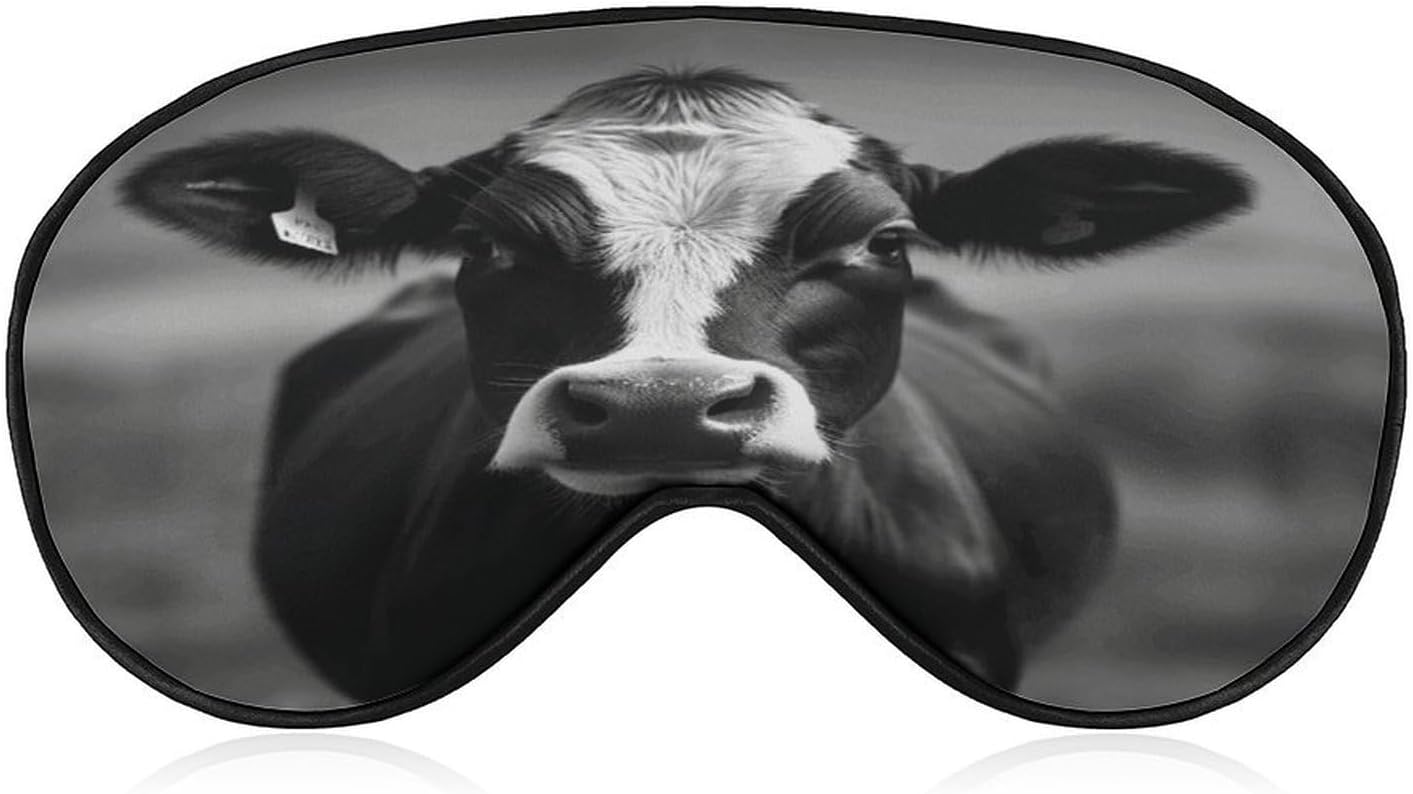 Black White Cow Face Sleeping Mask for Men Women,Sleep Masks with Adjustable Elastic Strap for Travel,Blackout Eye Mask for Pressure-Free & Sleeping Light Blocking