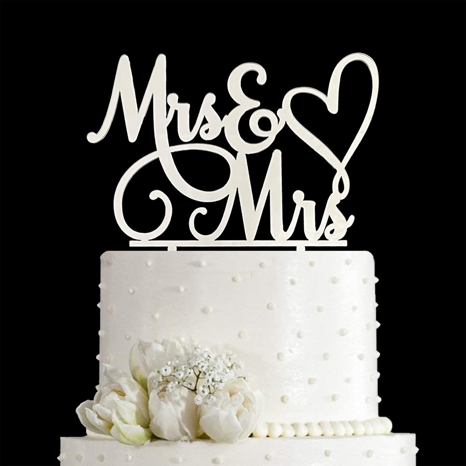 JIEEIN Mrs & Mrs Cake Topper-Wedding and Anniversary Cake Topper-Gay and Lesbian-LGBT Marriage Union,Love is Love (Mirror Silver Acrylic)