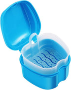 rosenice Denture Case Denture Bath Box Case Dental Orthodontic Retainer False Teeth Storage Box with Strainer cups for soaking s (Blue)