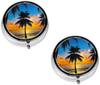 (Hawaii Beach) Round Pill Box,3 Compartment Pill Box Mini Decorative Pocket Purse Portable Travel Medicine Tablet Vitamin Holder Organizer Pill Case