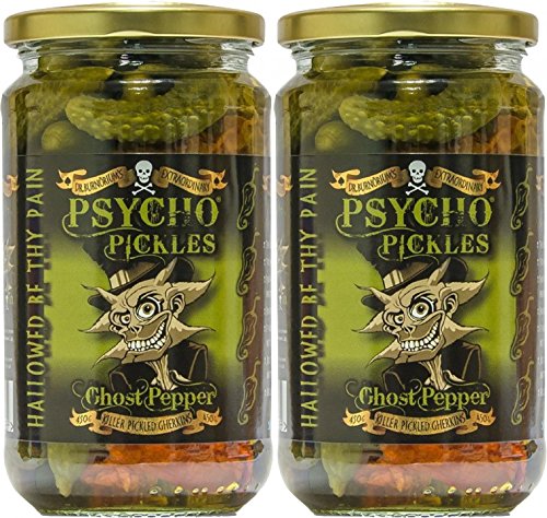 Set Of 2 Psycho Pickles Pickled Gherkins Ghost Pepper 450g Jar