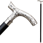 FYNJREX Vintage Antique Walking Cane Wooden Walking Stick Silver Brass Handle Knob Gift