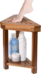 Shower Foot Rest Stool - Wood Waterproof Corner Shaving Stool with Storage Shelf for Small Bathroom Spaces Non-Slip Spa Shower Foot Rest, Corner Bathroom Bench Bath Seat