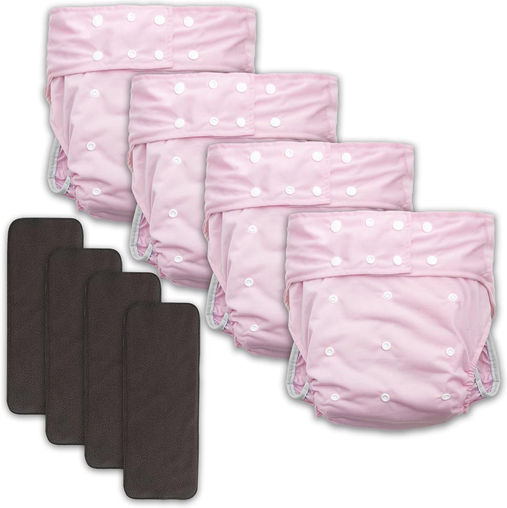 4 Pack Adult Cloth Diapers with Diaper Inserts Waterproof Adult Diapers Women Adjustable Reusable Diaper with Snaps Leak Proof Washable Incontinence Underwear for Men Incontinence Panties