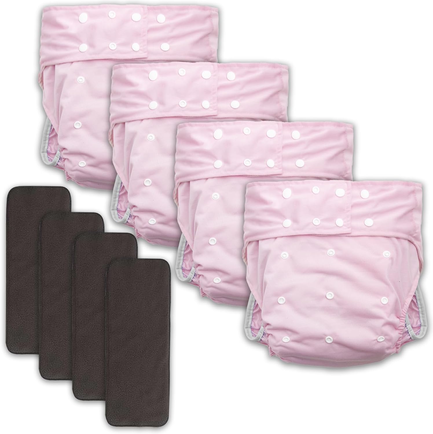 4 Pack Adult Cloth Diapers with Diaper Inserts Waterproof Adult Diapers Women Adjustable Reusable Diaper with Snaps Leak Proof Washable Incontinence Underwear for Men Incontinence Panties