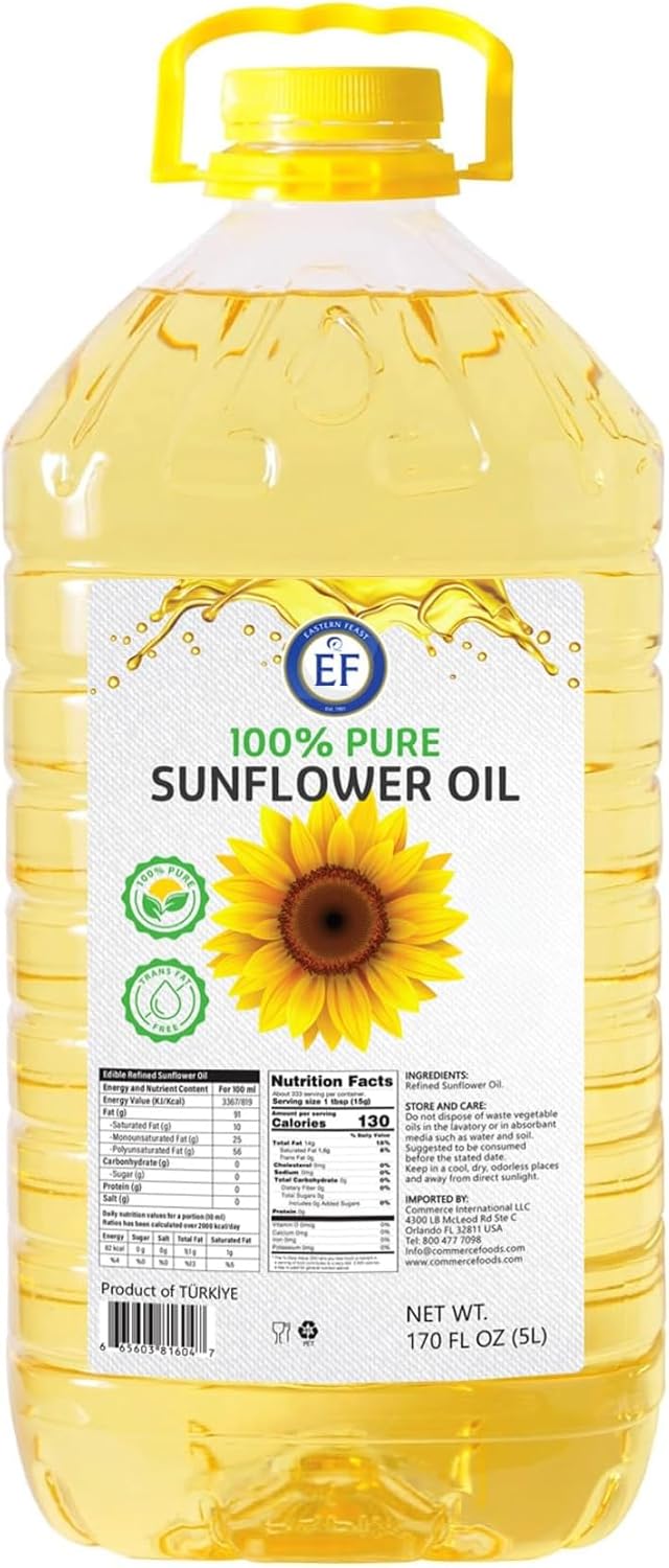 Eastern Feast - 100% Pure Sunflower Oil, (5 L) 1.32 Gallon, High Heat Neutral Cooking Oil