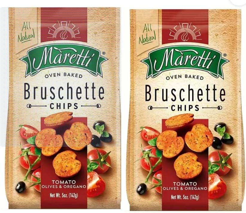 Maretti Slow Bruschetta All Natural Vegan Cracker Bruschettini Chips 2 PACK (5oz, Tomato Olive And Oregano)