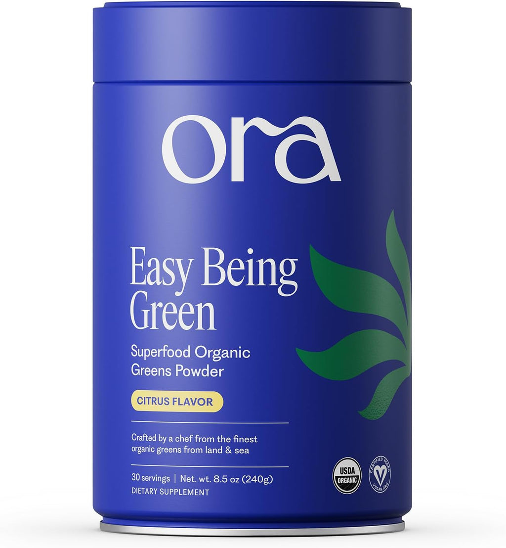 Ora Organic Greens Powder - Vegan, Gluten-Free, Organic Super Greens Drink for Energy and Detox | Antioxidants & Adaptogenic Herbs | 20+ Superfood Greens Blend - Citrus Flavor, 30 Servings