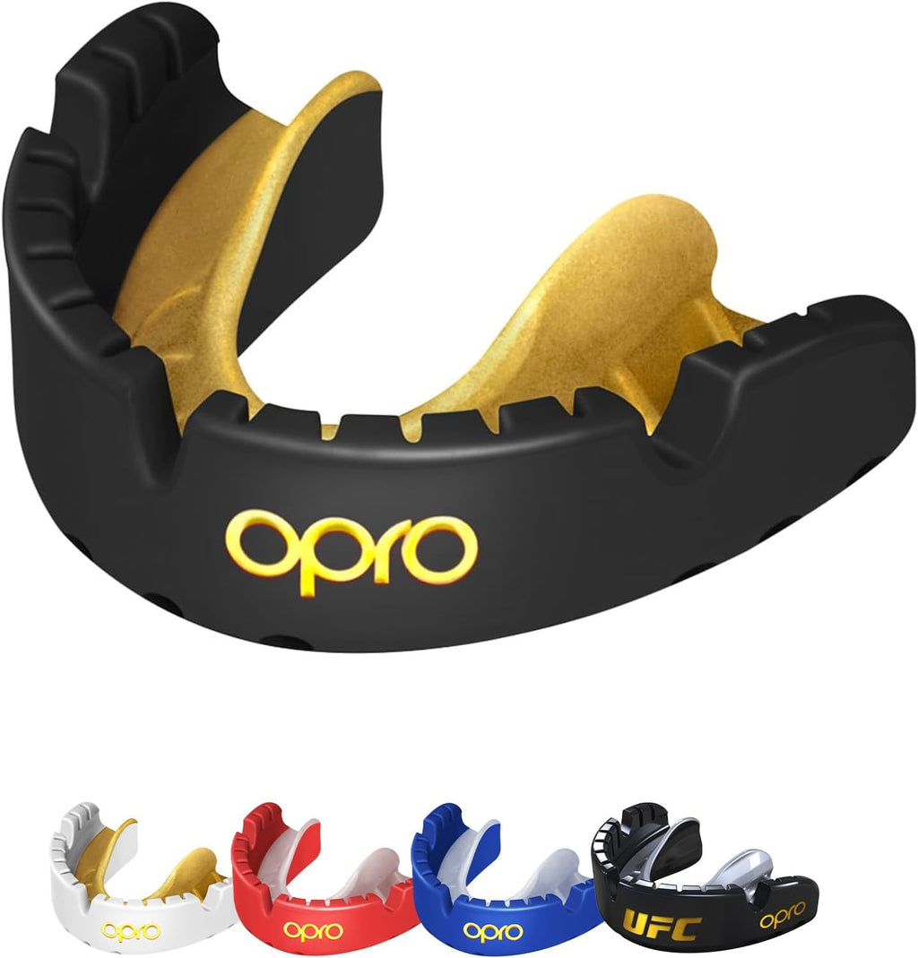 OPRO Gold Level Braces Mouth Guard, Moldable Mouthguard for Comfort & Fit for Boxing, Hockey, MMA, UFC, Football, Braces Protection, Youth & Adult Mouthguard with Case Included, Black