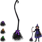 Halloween Witches Broomstick, 49inch Witch Broom - Witch Cosplay Props with 3 Colorful Ribbon (Black)