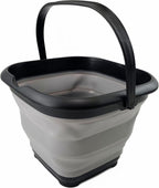 SAMMART 8.5L (2.2 Gallon) Collapsible Square Handy Bucket/Foldable SquareWater Pail/Portable Tub with Handle. Size 31cm (Square) (Black/Alloy Grey)