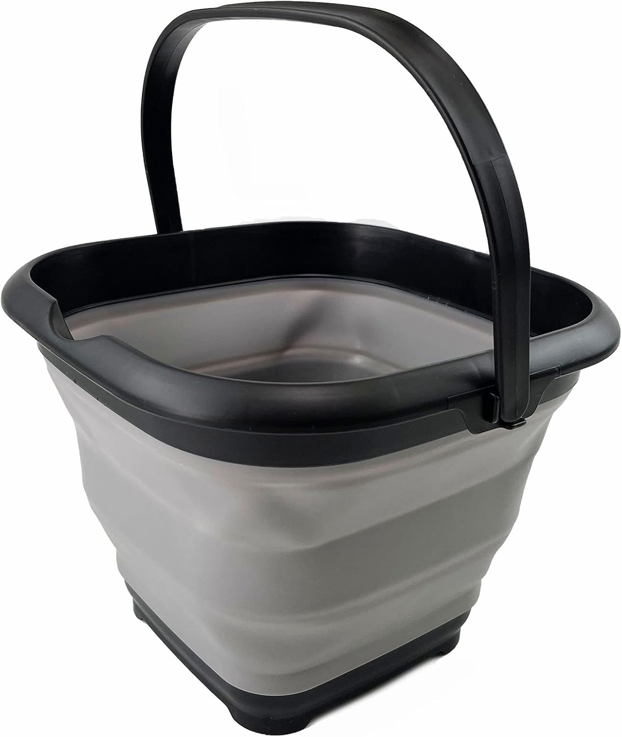 SAMMART 8.5L (2.2 Gallon) Collapsible Square Handy Bucket/Foldable SquareWater Pail/Portable Tub with Handle. Size 31cm (Square) (Black/Alloy Grey)