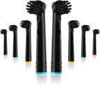 Bamboo Charcoal Replacement Toothbrush Heads Compatible with Oral-B Braun Electric Toothbrushes, 8PCS, Black,Cross Bristles, Round Head Refills for Pro Series,for Vitality,for Triumph Series