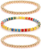 NVENF Beaded Bracelets for Women Brass Bead Ball Chain Bracelets Rainbow Enamel Tile Bracelets for Girls Stackable Layering Stretch Bracelet Bangles Birthday Party Holiday Gifts