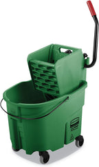 Rubbermaid Commercial Products WaveBrake 35 QT Side-Press Mop Bucket and Wringer Combo on Wheels Green for Heavy-Duty Floor Cleaning