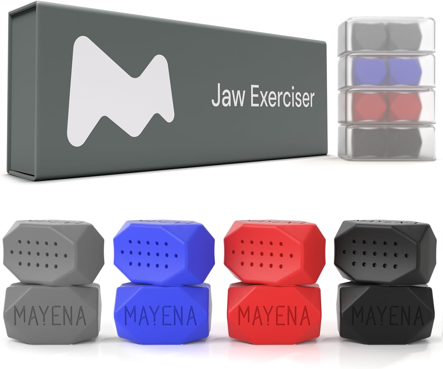 Mayena Jaw Exerciser Classic | 4 Set Silicone Jawline Exercisers | Powerful Jaw Trainer & Jawline Shaper | Strengthens Facial Muscles & Defines the Jawline