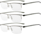 Eyekepper 3 Pairs Half-rim Reading Glasses for Men Metal Readers Silver Frame +2.50
