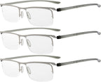 Eyekepper 3 Pairs Half-rim Reading Glasses for Men Metal Readers Silver Frame +1.50