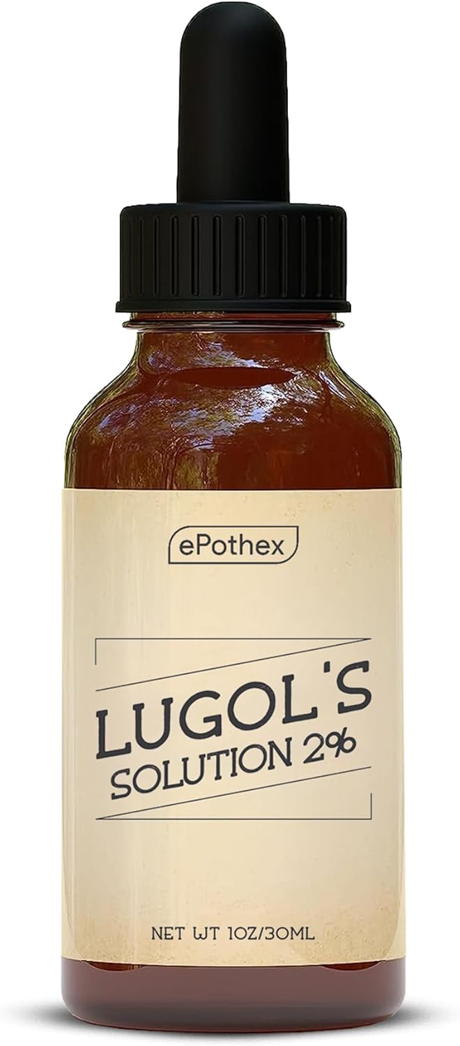 EPOTHEX Lugol's Solution 2% 1oz Glass Dropper Bottle. Contains Potassium Iodide and Iodine, 30ml