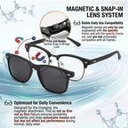 5 Pcs Magnetic Clip On Sunglasses Retro Half-Frame Interchangeable Polarized Tinted Lenses for Men and Women Unique Gift Stick-on Trendy Fashion Magnetic Sunglasses