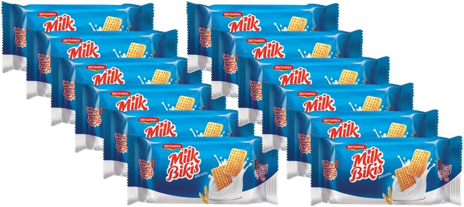 Britannia Milk Bikis Biscuits 3.17oz (90g) - Kids Favorite Breakfast & Tea Time Snacks (Pack of 12)