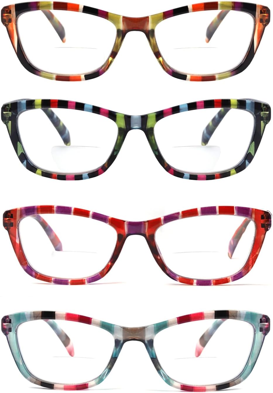 Yogo Vision Bifocal Reading Glasses for Men and Women Rectangle Multifocal Readers Retro Design 4Pk