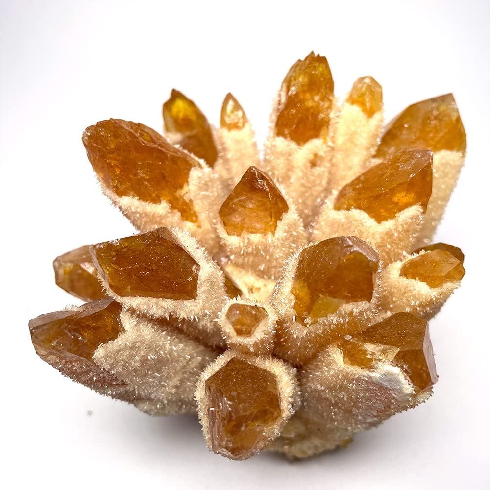 Natural Crystal Cluster Clear Quartz Mineral Green Ghost Crystal Cluster Amethsyt Cluster Healing Ornament (Yellow Cluster 2, 0.88-1.1lb)