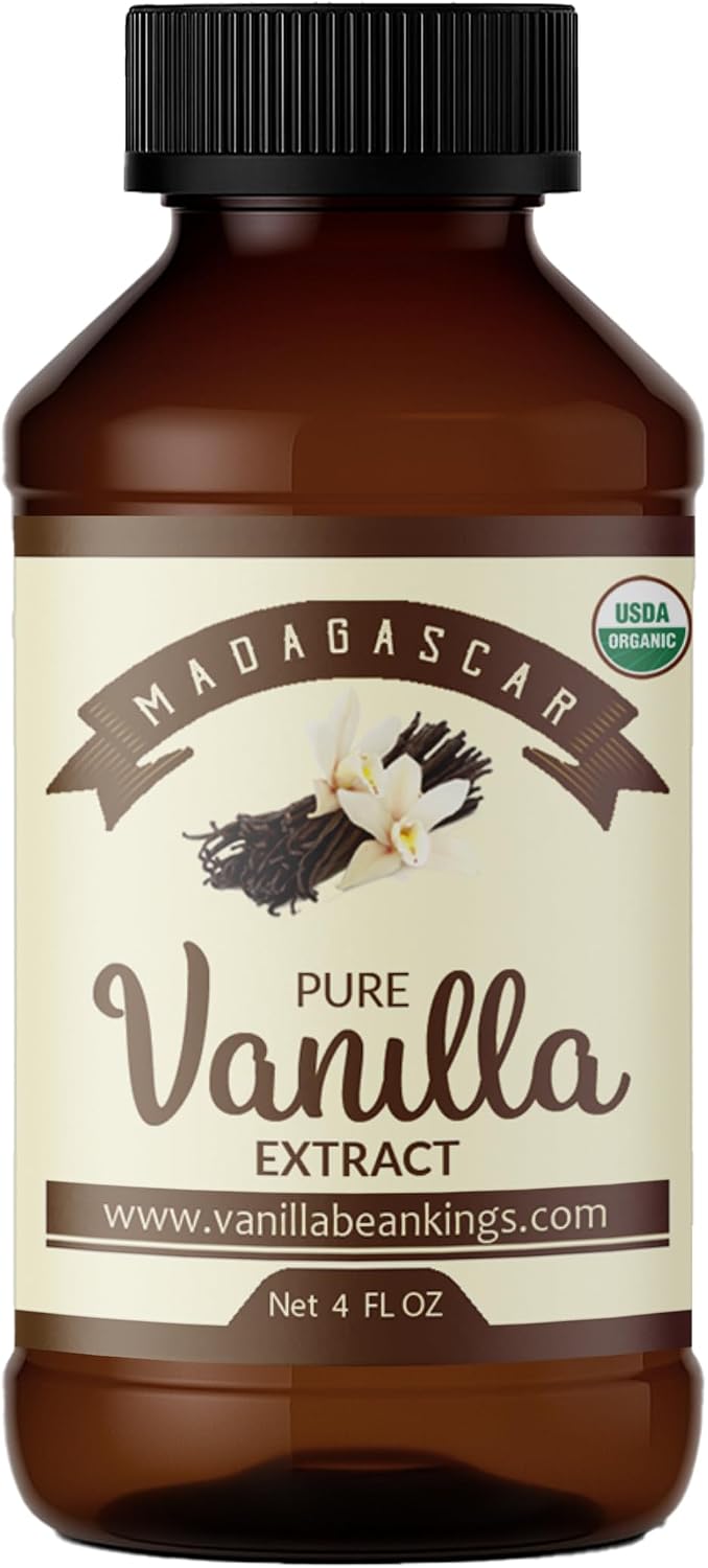 Organic Vanilla Extract - Made with Bourbon Madagascar Vanilla Beans - 4 fl oz – For Baking, Desserts, Home Cooking and Chefs