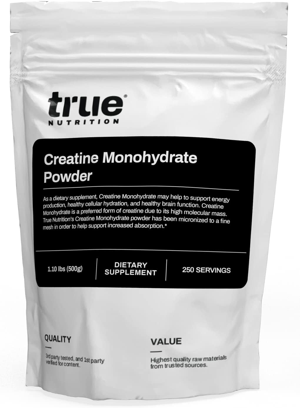 True Nutrition Creatine Monohydrate Powder - Micronized Creatine, 2g per Serving - Supports Muscle Strength, Power & Recovery - Non-GMO, Gluten Free, Vegan - Pre & Post Workout Supplement - 500g