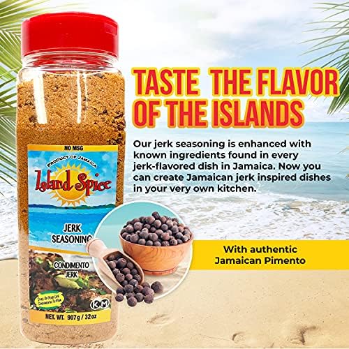 Island Spice Jerk Seasoning 32 ounces - Gluten-Free Vegan-Friendly Dry Rub with Real Jamaican Pimento - Authentic Jerk Flavors and Spice Blend - Use on Chicken, Pork, Beef, Seafood, and Vegan Dishes