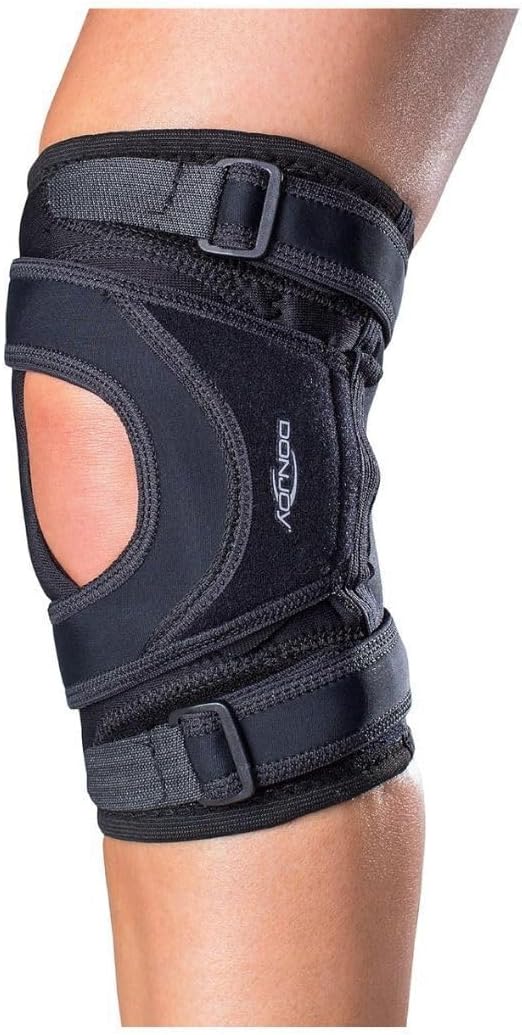 DonJoy Tru-Pull Lite Large Right Leg Knee Brace with Breath-O-Prene and Pull Straps for Mild to Moderate Patellar Dislocations (Black)