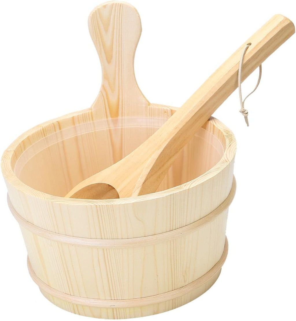 4L Sauna Barrel with Ladle, Essential SPA Tool for Steaming and Bathing, Wood