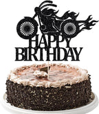 Motorcycle Happy Birthday Cake Topper，Black Flash Cake Pick,Motorcycle Party Decoration Birthday Party Cake Decoration