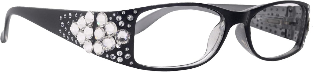 NY FIFTH AVENUE Merkel (Bling) The Diamond Crystal Shape Women Reading Glasses (Clear) Genuine European Crystals Black Frame