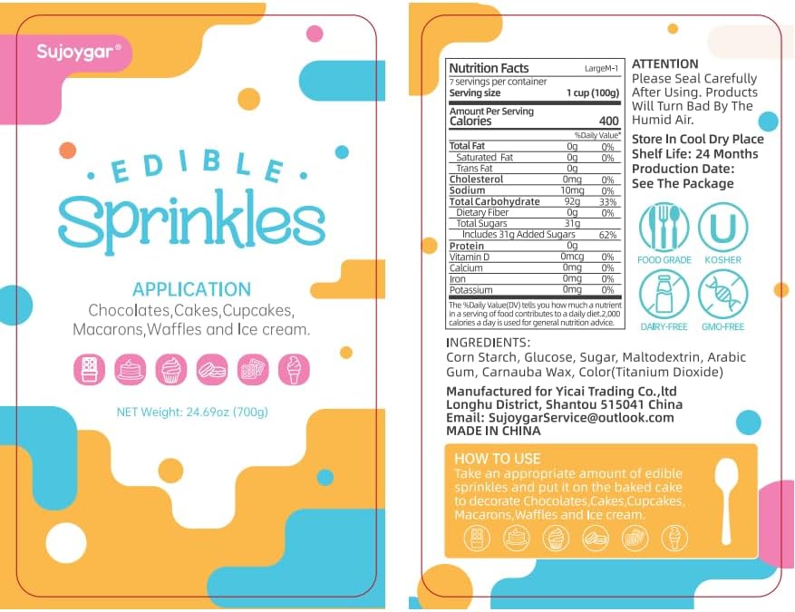 White Nonpareils Sprinkles, Food Grade 1.54 LB Bulk, Sujoygar, White Sprinkles for Cake Decorating, Cupcake, Ice cream, Chocolate