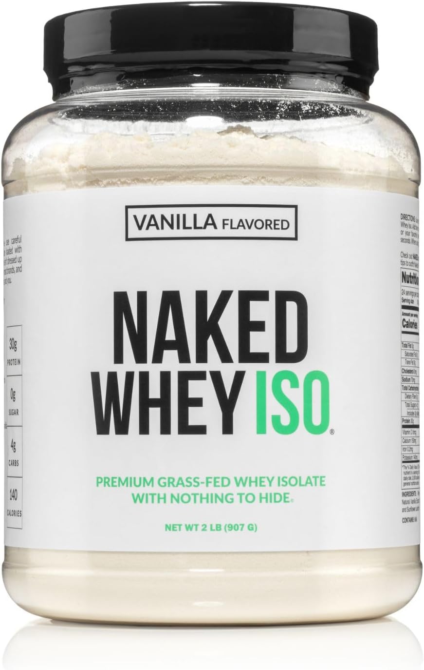 NAKED Vanilla Whey Isolate Protein - Only 4 Ingredients, 30g Grass-Fed Protein, Undenatured, No GMO, No Soy, Gluten-Free, No Preservatives - 24 Servings
