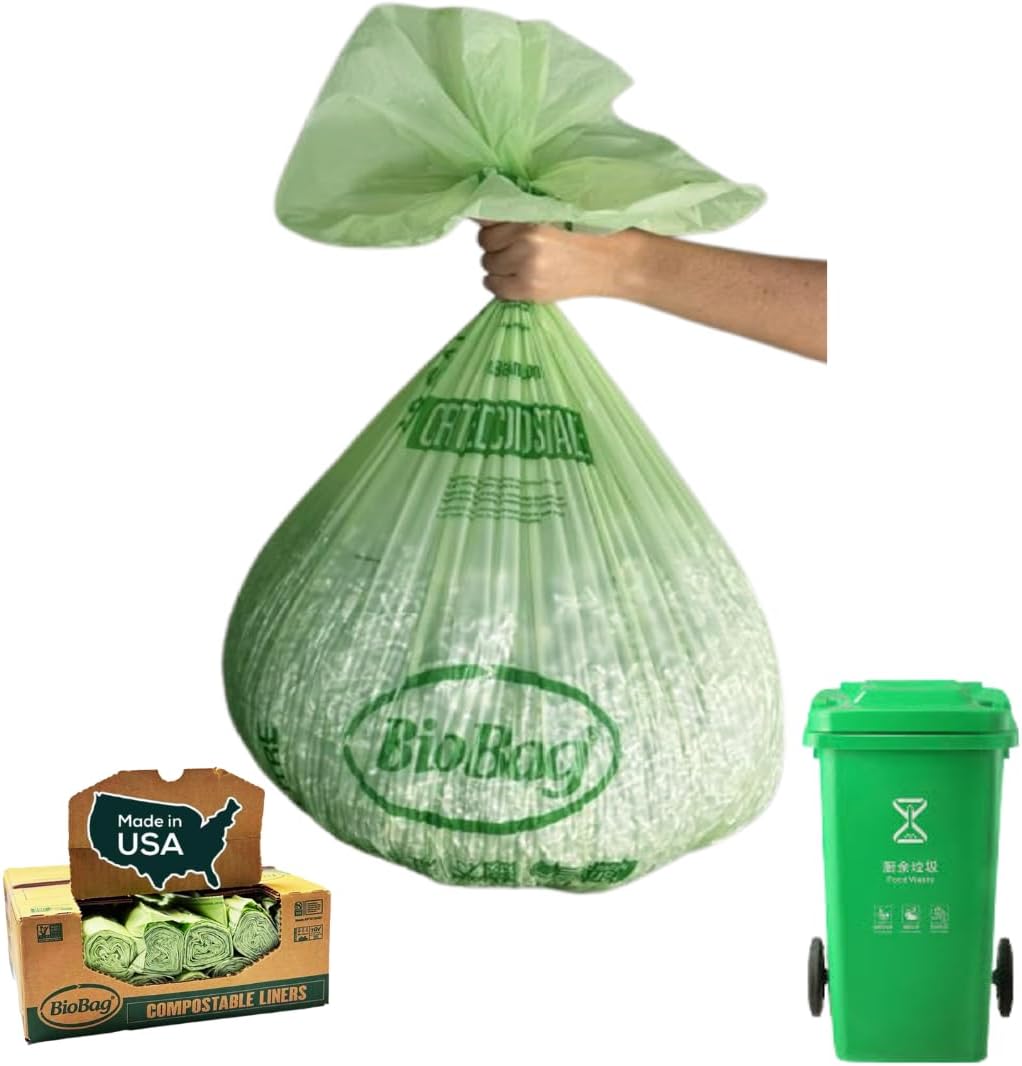 BioBag The Original Compostable Food Scrap Commercial Gallon Bags, 100% Compostable Certified (Made In USA) (140 Count, 20 Gallon)