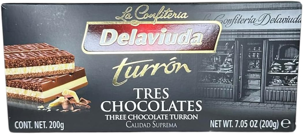 Delaviuda Turron Praline Tres Chocolates 7 oz Product of Spain