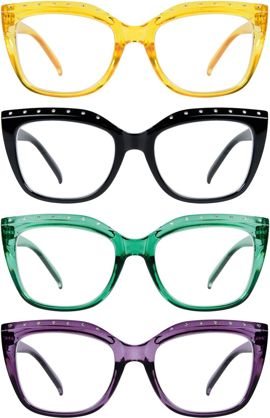 Eyekepper 4-Pack Reading Glasses for Women Rhinestone Readers Cat-eye Eyeglasses +1.75