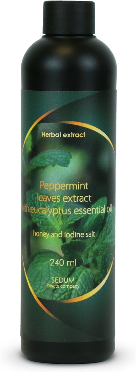 Sedum Natural Herbal Extract for Sauna, Massage, Broom Soaking - Sauna Infusion with Peppermint Leaves Extract with Eucalyptus Essential Oil, Honey and Iodine Salt - 240ml