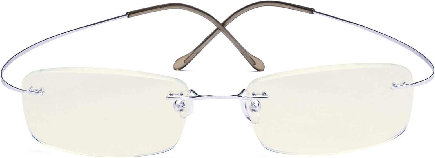 CessBlu Titanium Computer Glasses Reading Eyeglasses Frameless Readers Blue Light Filter