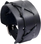 Punk Leather Cuff Bracelet, 2PCS Vintage Braided Leather Wristband for Men Women