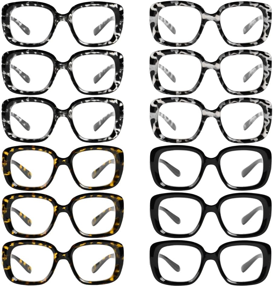 CessBlu 12 Pack Fashionable Reading Glasses for Women Spring Hinges Stylish Readers +0.50